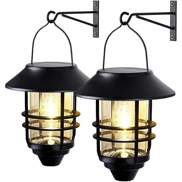 2 Pack Wall Light Solar Lantern Wall Lights Fixtures, Solar Powered Porch Light, 15 Lumen Heavy Glass & Stainless Hanging Solar Wall Sconce Outdoor,for Porch, Yard