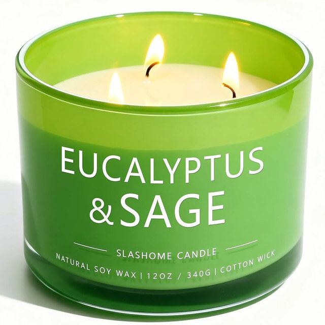 Sage & Eucalyptus Scented Candle, Luxury Large 3 Wick Soy Candle 12 Oz, 60+ Hour Long Lasting Clean Burn, Elegant Aromatherapy Home Decor, Housewarming & Birthday Gift for Men & Women