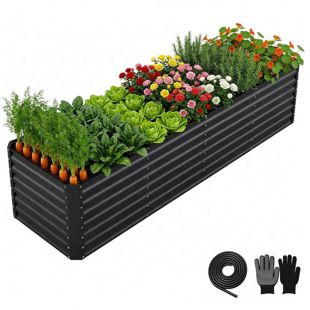 Reachible 8x2x2FT Raised Garden Beds Outdoor, Planter Raised Beds for Gardening, Vegetables, Flowers,Large Metal Garden Box, Deep Plant Flower pots Outdoor (Black, 1Pack)