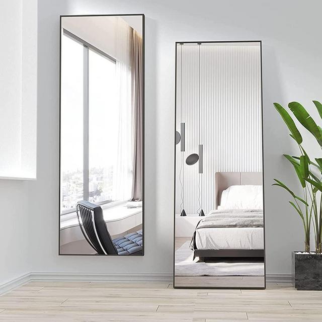 VIEROSE Over The Door Mirror, Full Length Mirror, Wall-Mounted Mirrors, Door Mirror Full Length, Wall Mirror, Hanging Mirror for Door, Dressing Mirror for Bedroom Living Room (42"x15", Black)