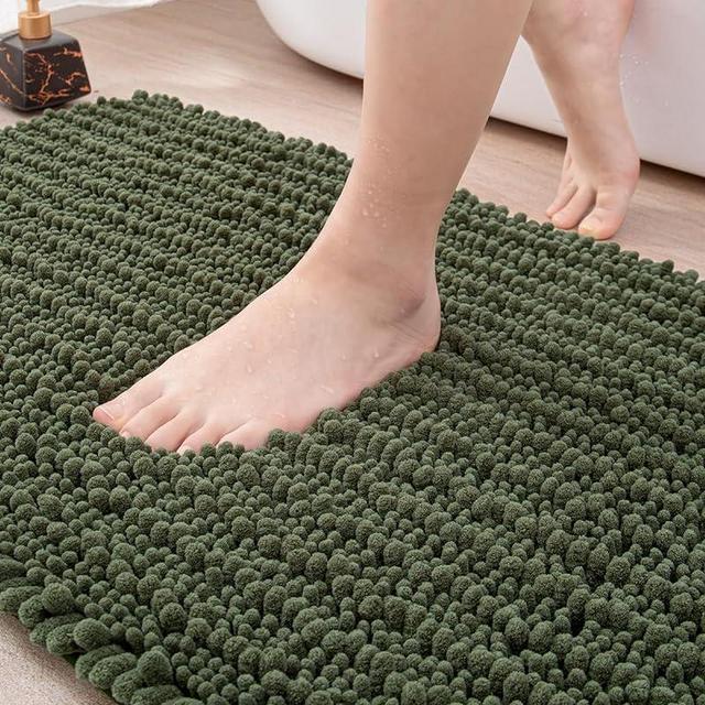 DEXI Bath Mat Bathroom Rug Non Slip Absorbent and Soft Floor Mats Washable Chenille for Bathtub Toilet Shower Room Entryway,20"x32" Olive Green