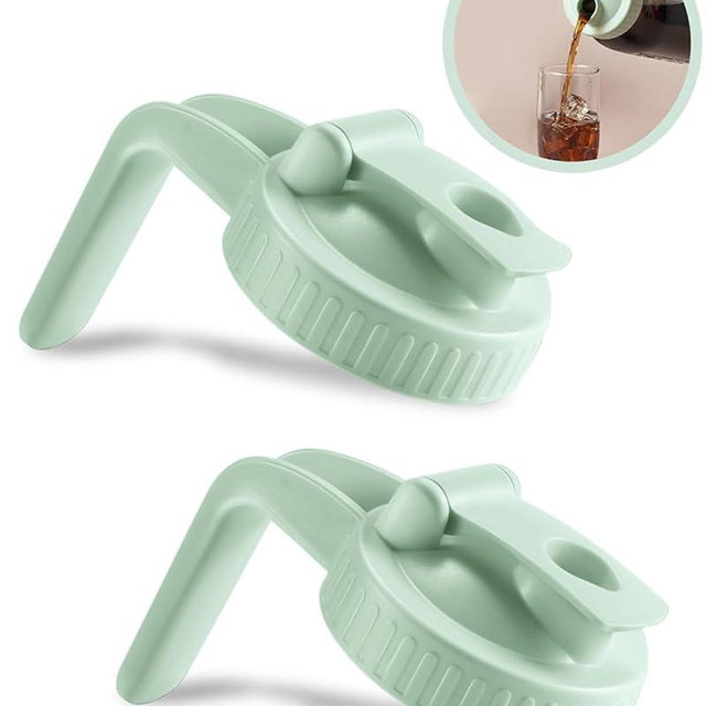 2 Pack Wide Mouth Mason Jar Lids V-Shaped with Handle, Mason Jar Pour Spout Lid with Extended Flip Lid Easy to Open, Airtight Leak Proof and Durable