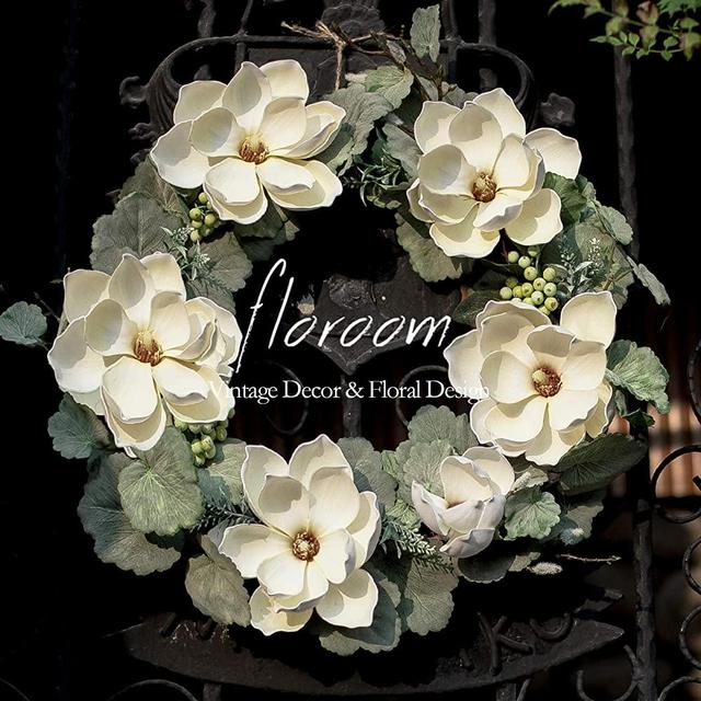 Floral Wreath, Door Wreath, 18'' Artificial White Magnolia Spring Wreath for Front Door, Wedding Decoration Wall Decor