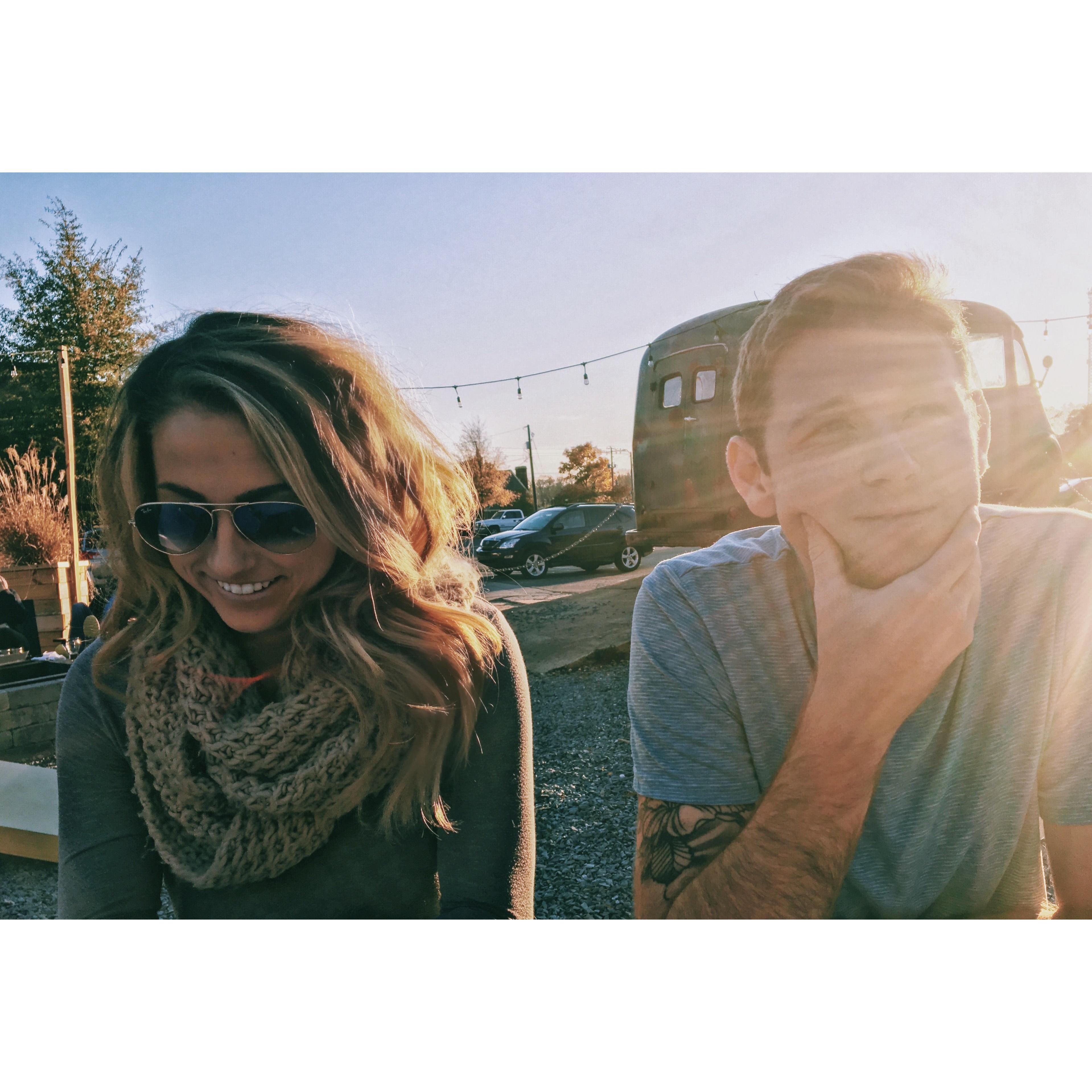 Michael and Grace's first (blind) date, thanks to their friends Bri and Josh
