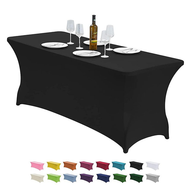 CWK 6FT Stretch Spandex Table Cover for Rectangular Fitted Folding Tables, Wrinkle Resistant, Elastic Stretchable Patio Tablecloth Protector for Party, Banquet, Wedding and Events (Black)