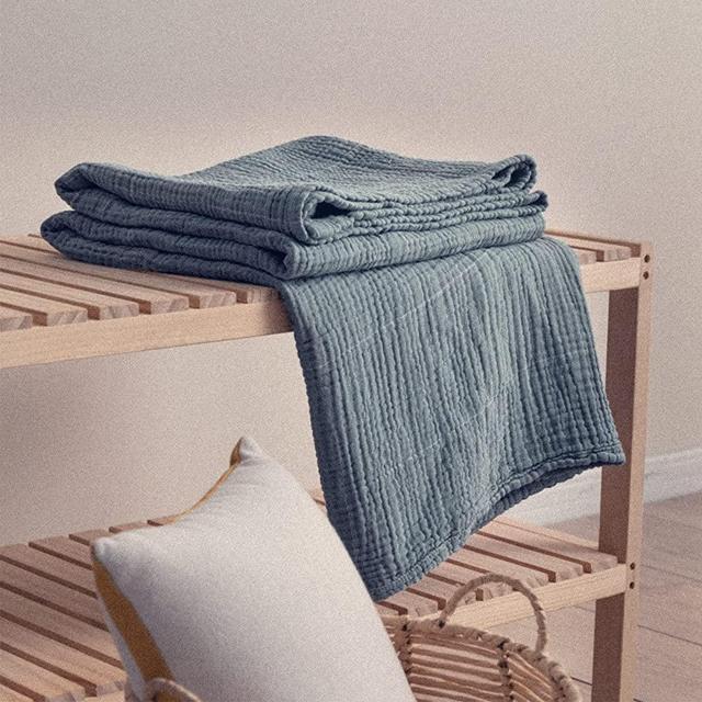 Muslin Cotton Throw Blanket-4 Layers Breathable100% Cotton Blanket Warm Moving Blanket Cozy Throw/Blankets for Adults ,Bed, Couch, Travel and Outdoor, Camping，(Oversize 56×76Inch, Blue)