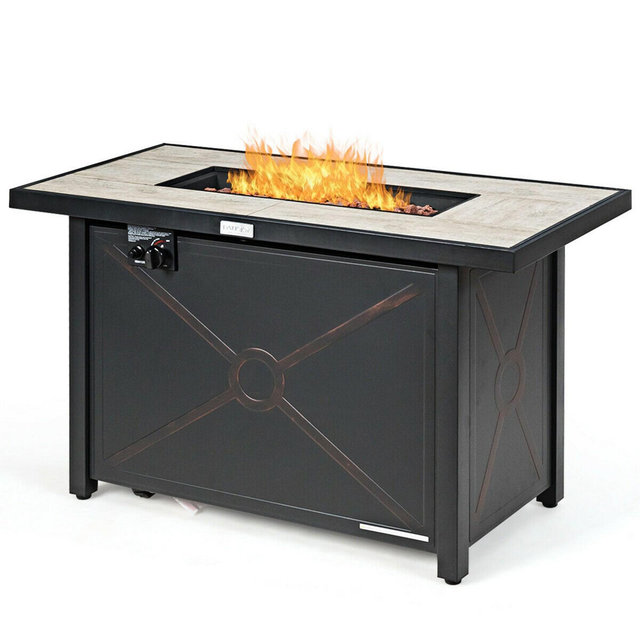 Costway 42'' Rectangular Propane Gas Fire Pit 60,000 Btu Heater Outdoor Table W/ Cover