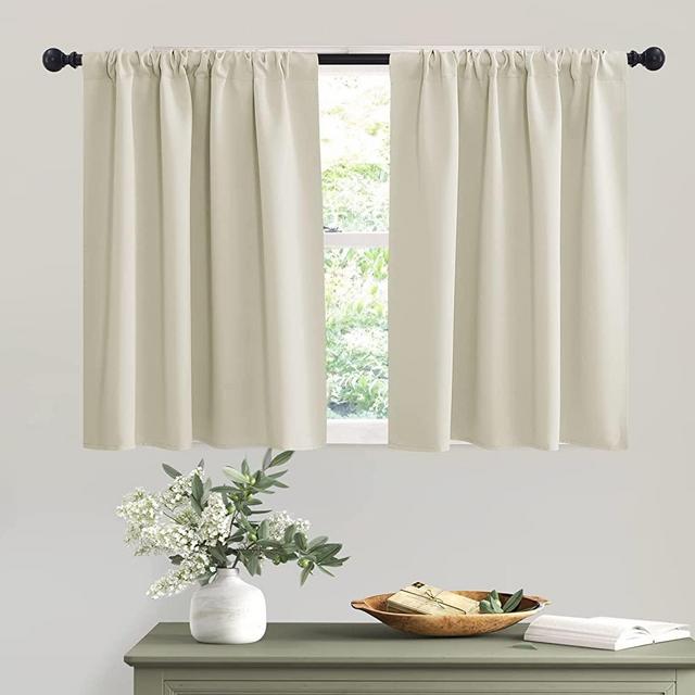 RYB HOME Small Window Curtains - Room Darkening Light Block Energy Efficient Privacy Drapes for Kitchen Dining Bedroom Bath Basement, W 42 x L 36 inches, Beige, 2 Panels