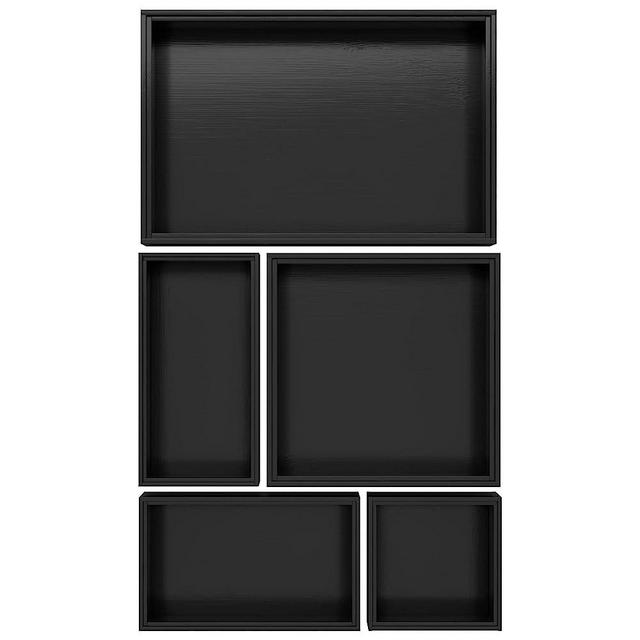 Black Bamboo Bathroom Drawer Organizer, Wooden Kitchen Utensil Holder Set of 5, Stackable Junk Drawer Organizer Tray, Multi-Use Storage Bins Boxs Dividers for Home, Office, Clothing, Makeup, Jewelry