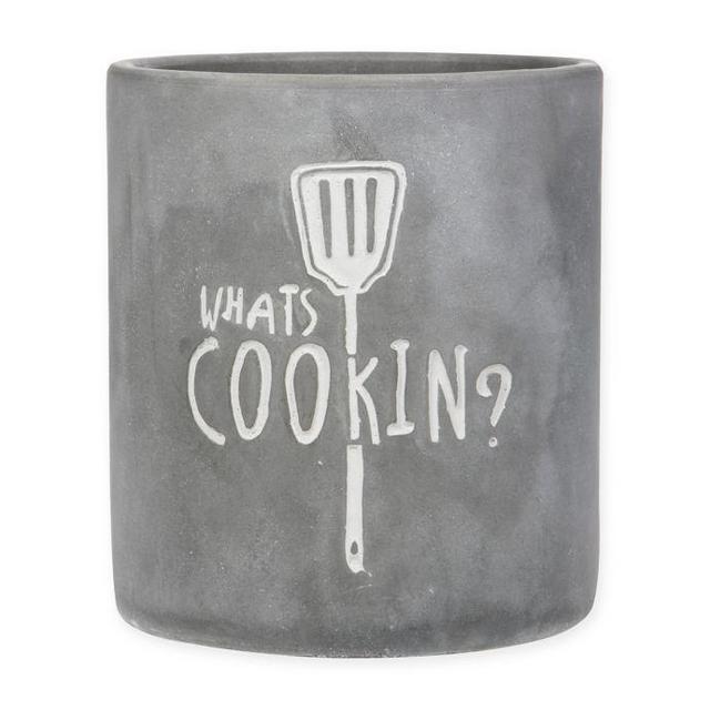 Home Essentials & Beyond "What's Cookin?" Utensil Crock in Charcoal Grey