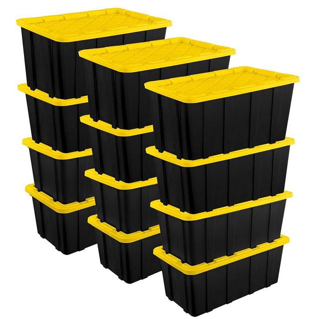 Sterilite 12-Pack Industrial Tote, Plastic Storage Container Bins with Lids, 38 Gallon - Heavy-Duty Organizing Containers for Closet, Bathroom, and Office