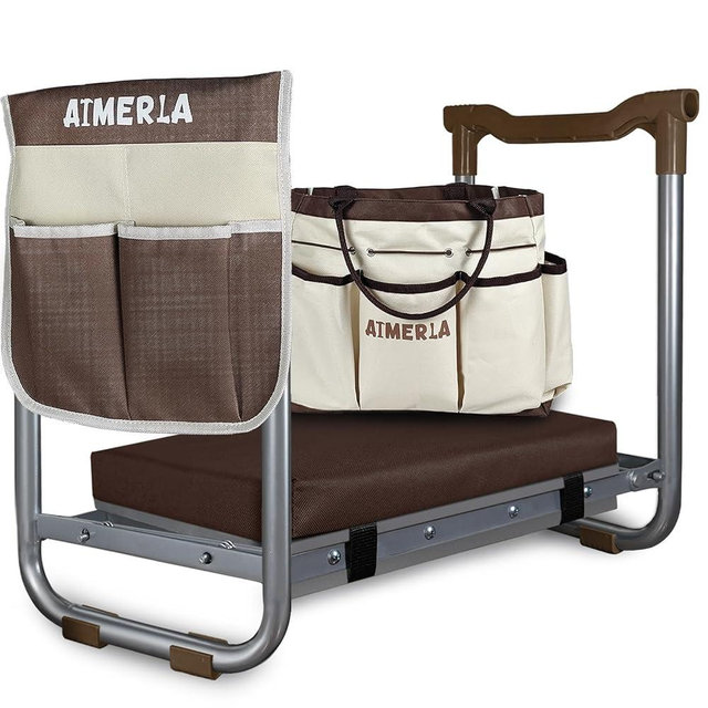 Aimerla K5 Foldable Kneeler Seat - Heavy Duty (Detachable Cloud Kneeler Pad) - Garden Stool - 2 Large Tool Bags - Portable Bench for Indoor & Outdoor