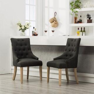 Tufted Solid Wood Wingback Hostess Chairs with Nail Heads, Set of 2