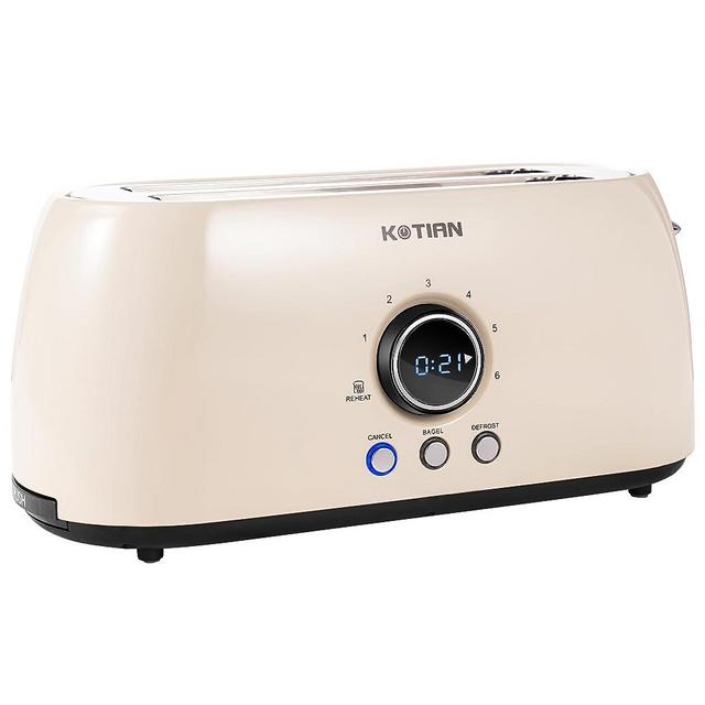 KOTIAN Toaster 4 Slice, Retro Long Slot Toasters with Countdown Timer,Stainless Steel Toaster,Bagel,Defrost,Reheat,Cancel Functions,Extra Wide Slots,6 Toast Settings,Removable Crumbs Tray,White