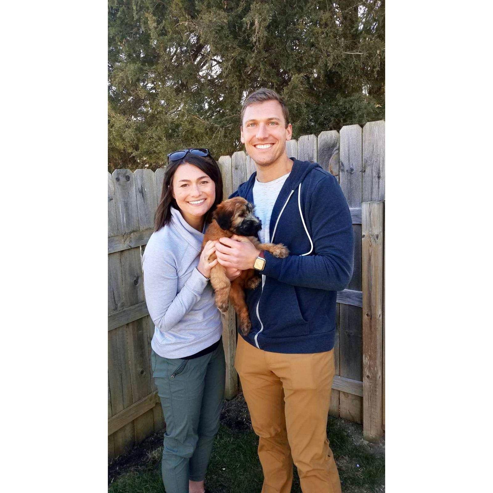 Salem WI, April 2020- Here we are picking up sweet Hazel Bayden in Wisconsin! She climbed into Cullen's lap asking for a belly rub, so we knew she was our girl. Our pandemic pup!!