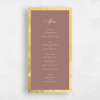 Chestnut, Brown Wedding Menu - Azurite Foil