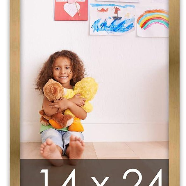 Poster Palooza 14x24 Frame Gold Solid Pine Wood Picture Frame UV Acrylic, Foam Board Backing & Hanging Hardware Included