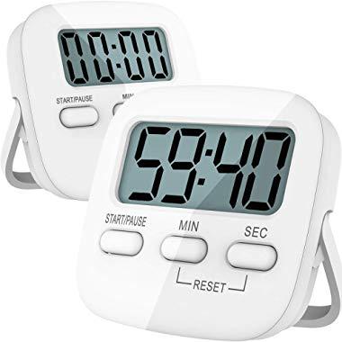 Kitchen Timer, 2 Pack Digital Kitchen Timers [ 2020 Version ] Magnetic Countdown Timer with Loud Alarm, Big Digits, Back Stand for Cooking, Classroom, Bathroom, Teachers, Kids - AAA Battery Included