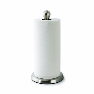 Umbra Tug Modern Stand Up Paper Towel Holder – Easy One-Handed Tear Kitchen Paper Towel Dispenser with Weighted Base for Standard Paper Towel Rolls, Nickel