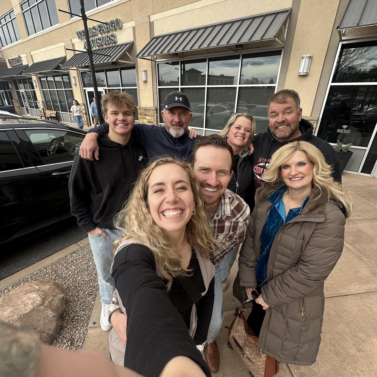 The whole future family out for breakfast