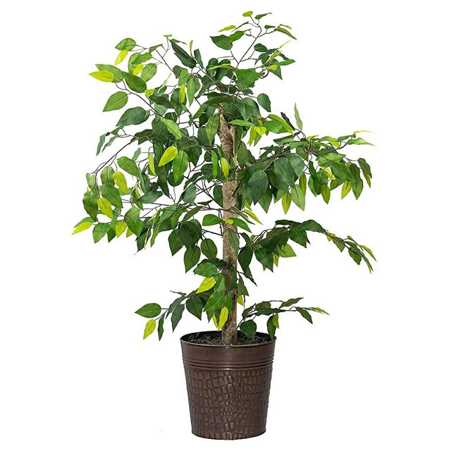 LCG Florals Artificial Ficus Tree – 4FT Faux Indoor Tree in Copper Metal Pot | Fake House Plant and Home Décor for Living Room, Office, Kitchen, or Farmhouse
