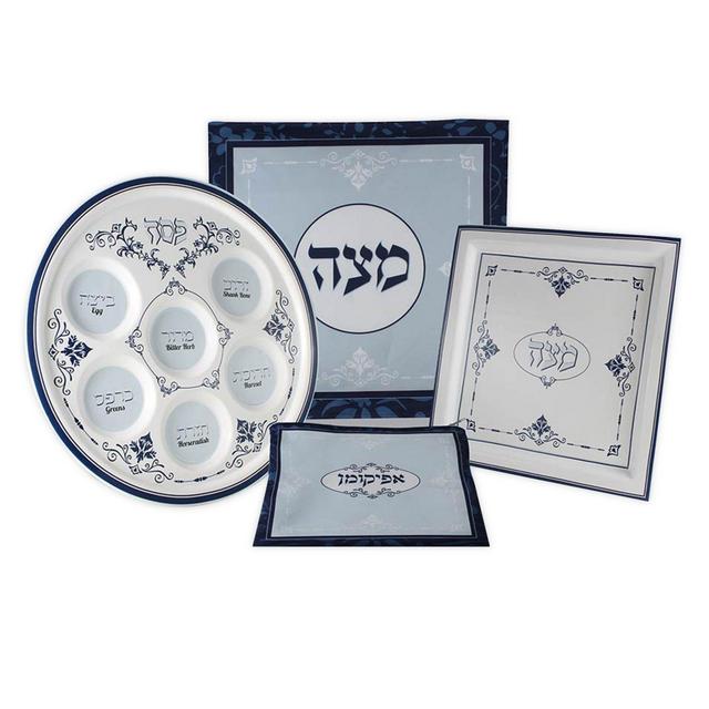 Zion Judaica® 4 Piece Seder Plate in Blue