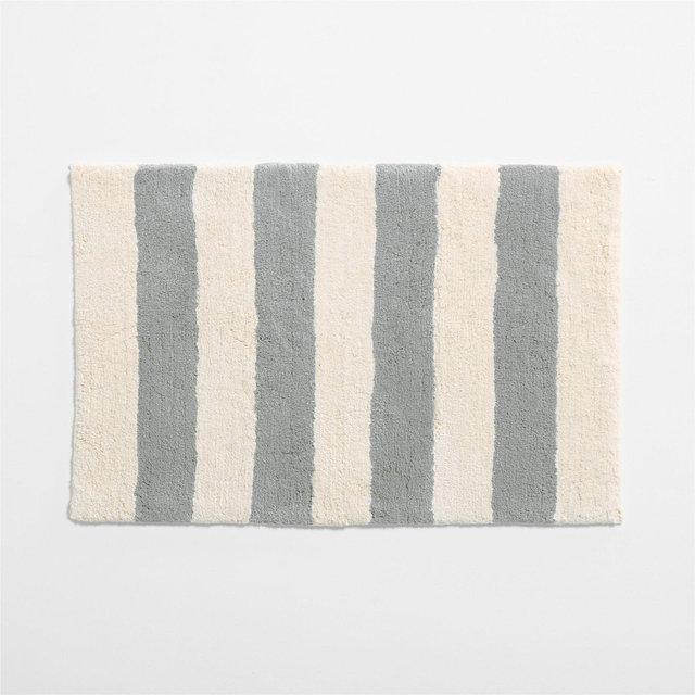 Turkish 100% Organic Cotton Breton Stripe Mist Blue Kids Bath Mat