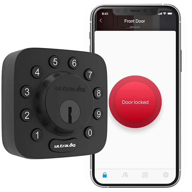 ULTRALOQ Smart Door Lock U-Bolt (Black), 5-in-1 Keyless Entry Door Lock with Bluetooth and Keypad, Smart Door Lock Front Door, Non-Fingerprint Deadbolt Lock Edition