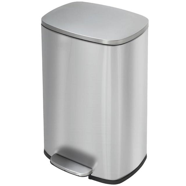 PayLessHere Trash Can Kitchen Stainless Steel Trash Can Trash Can with Lid Removable Inner Bucket Foot Pedal Soft Close for Office Home Kitchen Garbage Can Trash Bin (Stainless Steel, 13 G)