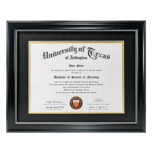 GraduationMall 8.5x11 Diploma Frame with Black over Gold Mat or Display 11x14 Document without Mat, UV Protection Acrylic, Black with Silver Beads
