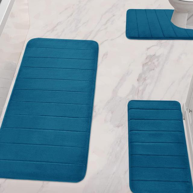 Yimobra 3 Pieces Memory Foam Bath Mat Sets, 44.1x24 + 31.5x19.8 and U-Shaped for Bathroom Rugs, Toilet Mats, Non-Slip, Soft Comfortable, Water Absorption, Machine Washable, Peacock Blue