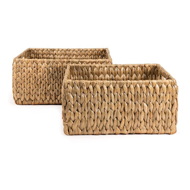happimess BSK1008A-2SET Leif Rustic Minimalist Hand-Woven Hyacinth Nesting Wicker Storage Baskets with Handles, Seagrass Container for Decoration in Living Room, Bedroom, Entryway, Natural (Set of 2)