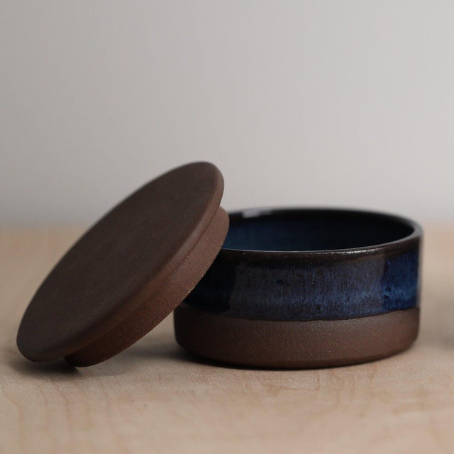 Hand Dipped Blue Storm Salt Cellar - Handmade Ceramic Salt Pig - Wheel Thrown Stoneware Salt Container