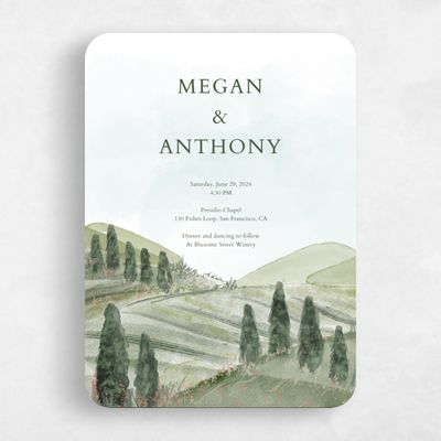Green Rounded Wedding Invitation - Oakhurst Portrait