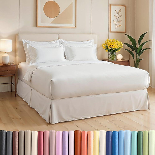 Pleated Bed Skirt King Size - 3 Sided Pleated Bed Skirt King - Ultra-Soft, Easy Fit with 18 Inch Tailored Drop - Hotel Quality, Wrinkle Free & Fade Resistant - for Women, Men, Kids and Teens - White