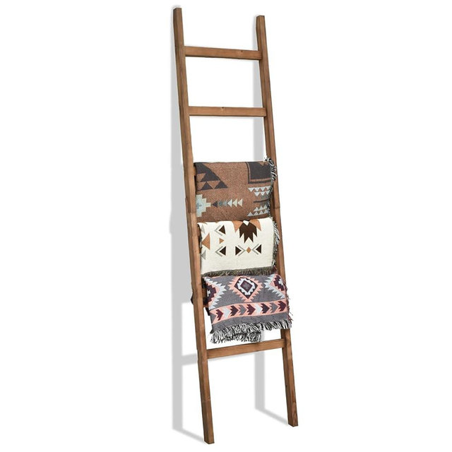 FUIN 6.4ft Extra Wide Wooden Blanket Ladder Living Room Decorative Wal Leaning Farmhouse Quilt Display Holder Rustic Wood Towel Rack for Bathroom, Brown, 18.5 inch Wide