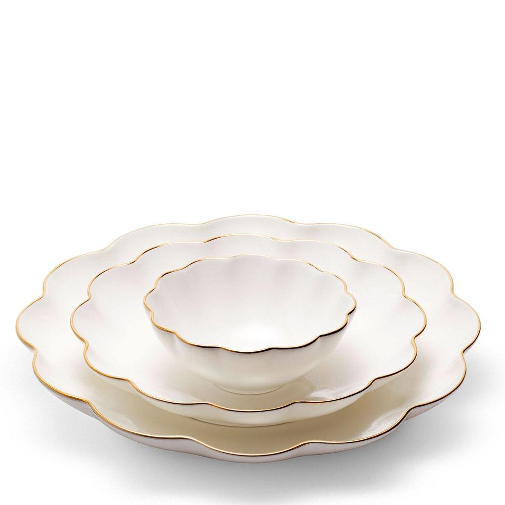 Aerin Scalloped 3-Piece 18K Yellow Goldplated & Ceramic Nestin Serving Dish Set