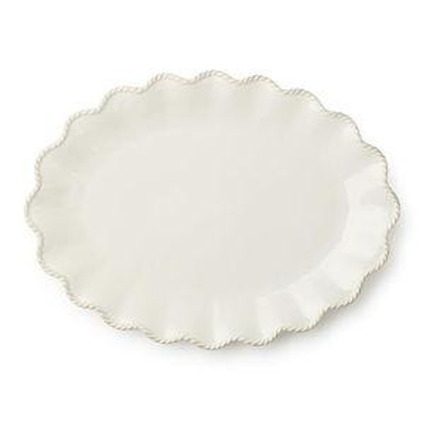 Heritage Scroll Large Oval Platter – 16" x 12" Ivory Stoneware Serving Tray with Sculpted Rim – Elegant Dinner, Holiday & Entertaining Serveware by Certified International