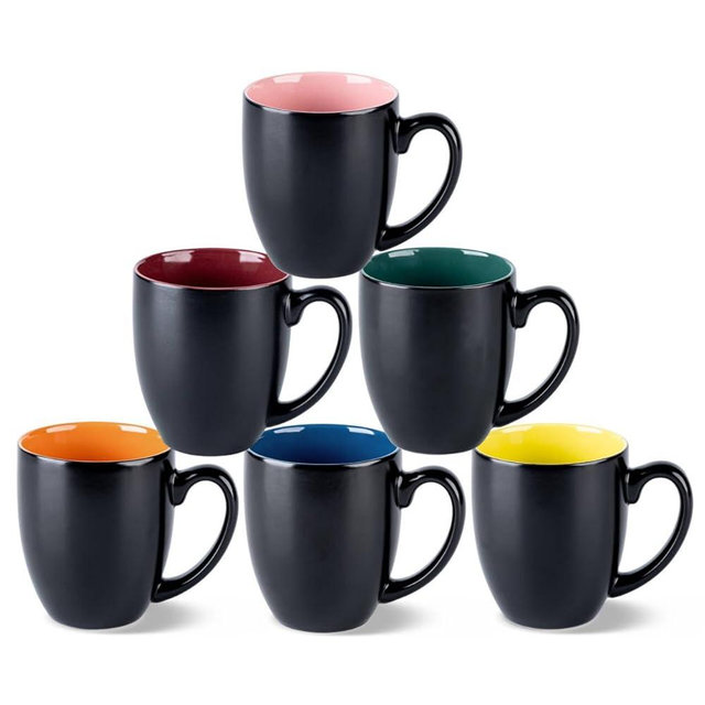 GBhome 12oz Coffee Mugs Set of 6,Ceramic Coffee Mugs for Man, Woman,Restaurant Modern Coffee Mugs Set with handle for Tea/Latte/Cappuccino/Milk/Cocoa. Dishwasher&Microwave Safe,Multi-Color,6 Pack