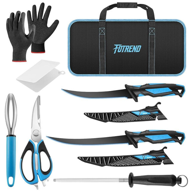 Fillet Knife Kit Combo, Fishing Knives and Honing Rod, Ultra-Sharp G4116 German Stainless Steel, Non-Slip Handle, Durable Storage Bag, Fishing Gifts for Men