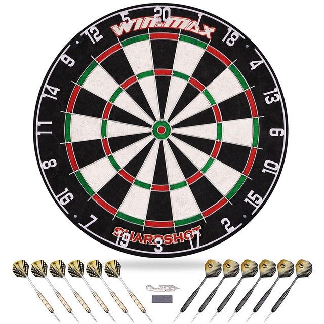 WIN.MAX Dart Board - Bristle Steel Tip Dartboard for Adults Bristle Steel Tip Dart Board Set with 12 Darts Metal