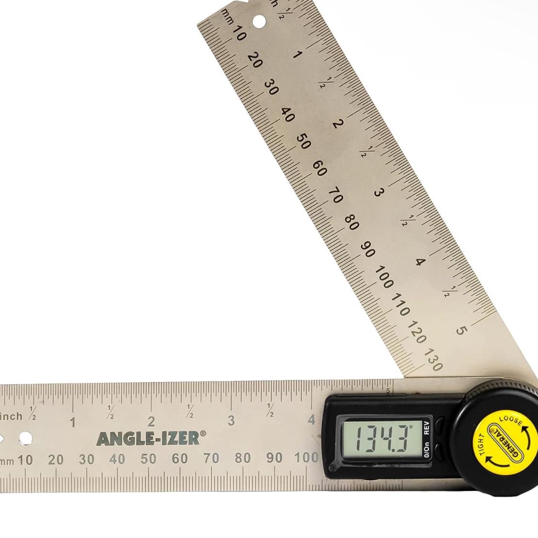 General Tools Digital Angle Finder Ruler #822 - 5" Stainless Steel Woodworking Protractor Tool with Large LCD Display