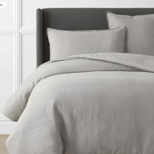 Premium Breathable Washed Linen Solid Duvet Cover - Light Gray