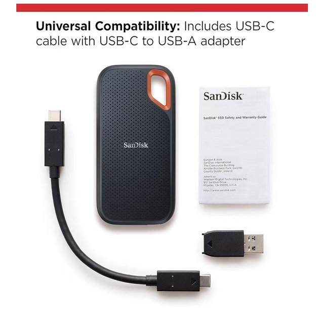 SANDISK 1TB Extreme Portable SSD - Up to 1050MB/s, USB-C, USB 3.2 Gen 2, IP65 Water and Dust Resistance, Updated Firmware - External Solid State Drive - SDSSDE61-1T00-G25