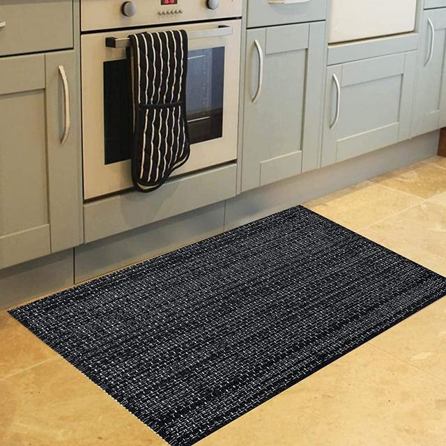 Seavish Black Kitchen Rug, Small Bathroom Rug, 2'x3' Black and White Striped Rug Throw Rugs Washable Boho Porch Decor Indoor Outdoor Door Mat Welcome Mat for Entryway Front Porch