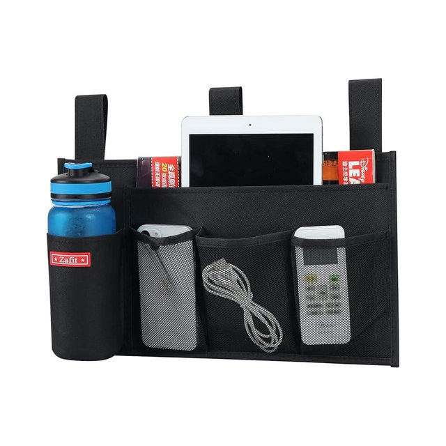 Zafit Hanging Bedside Caddy, Bedside Storage Organizer for Magazine, Phone, Remote control (5 Pockets-Black)