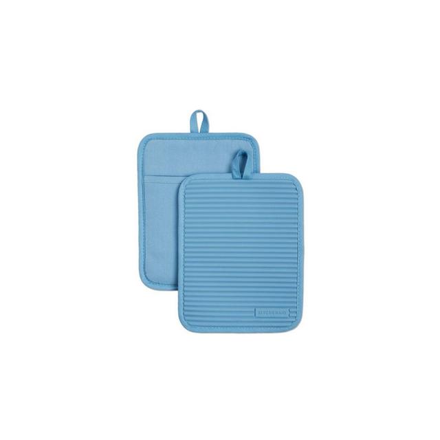 KitchenAid 2pk Silicone Ribbed Pot Holders Light Blue