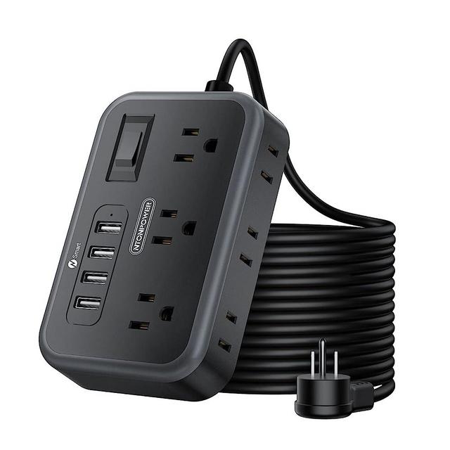 Flat Plug Extension Cord 25 Ft, NTONPOWER 6 Widely Spaced Outlet(2 Side) Power Strip with 4 USB Port, Overload Protection, Wall Mount Charging Station for Home Office, Dorm Room and Nightstand, Black…