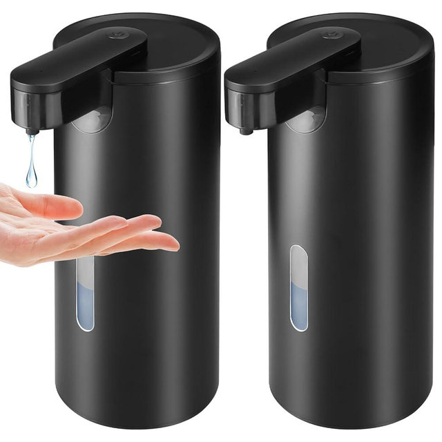 2 Pack Automatic Liquid Soap Dispenser, Touchless 12oz/340ml Stainless Steel Soap Dispenser, Motion Sensor Pump for Bathroom Kitchen Dish Soap, Hands-Free and Waterproof(Black)