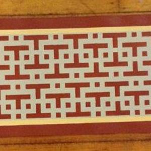 Table Runner - Ready to go!  12" x 16" - Painted Canvas - Retro, Art Nouveau, Fretwork grey, gold, and chili powder red